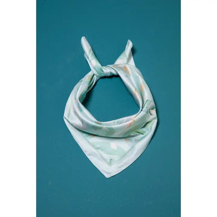 Tropical Leaf Print Silky Bandana Scarf – Elegant Satin - Feel Square Headscarf - Anderson Ave boutique