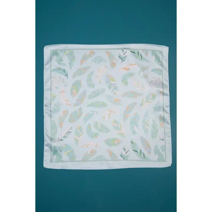 Tropical Leaf Print Silky Bandana Scarf – Elegant Satin - Feel Square Headscarf - Anderson Ave boutique