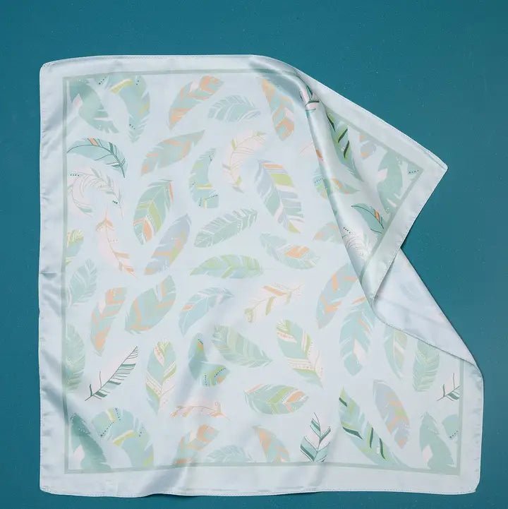 Tropical Leaf Print Silky Bandana Scarf – Elegant Satin - Feel Square Headscarf - Anderson Ave boutique