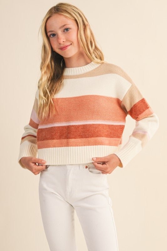 Tween Color block Striped Sweater - Anderson Ave boutique