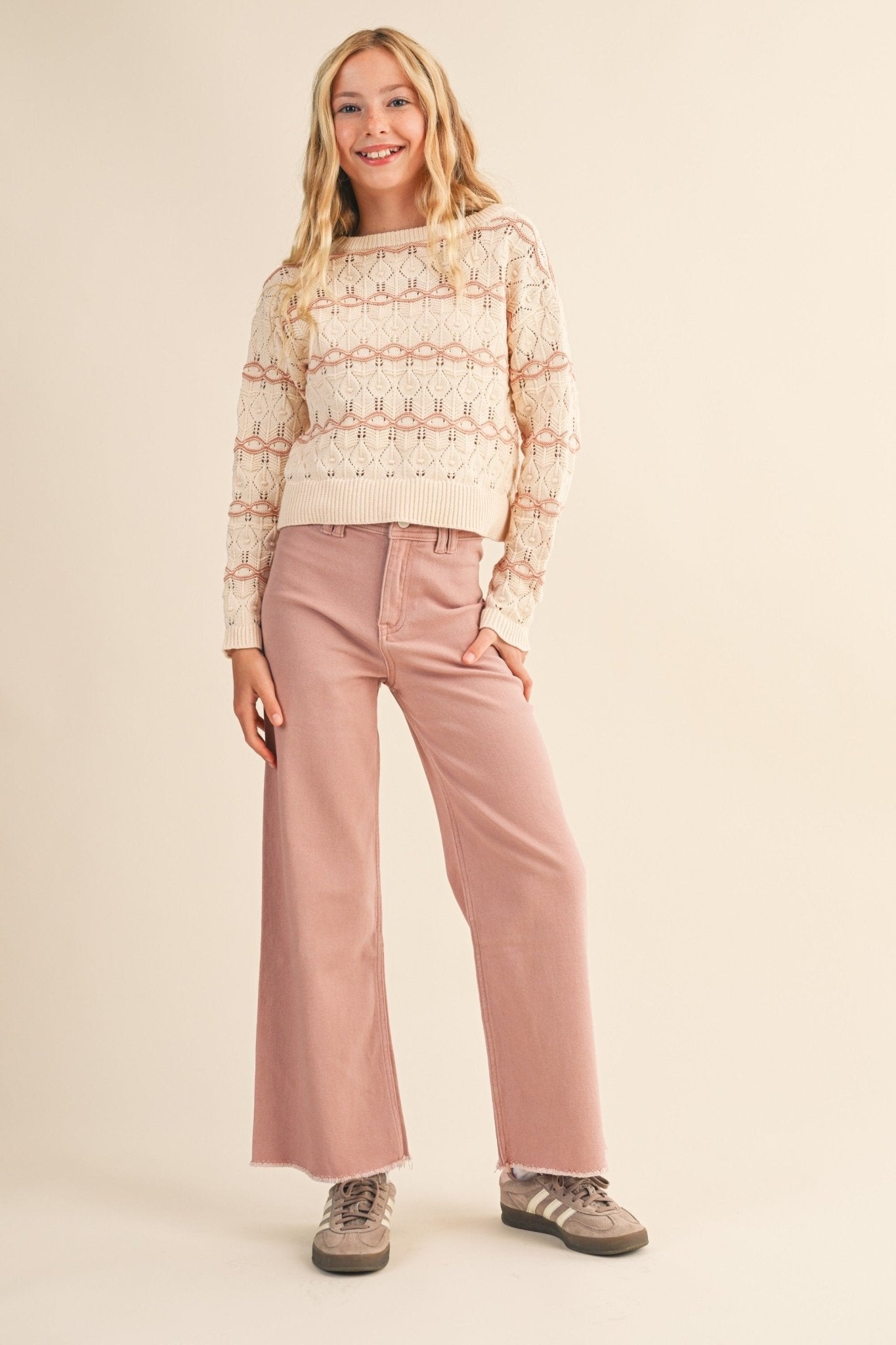 Tween Cream Open - Knit Striped Sweater - Anderson Ave boutique