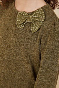 Tween Olive Green Bow Accent Sweater - Anderson Ave boutique