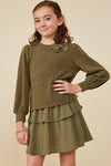 Tween Olive Green Bow Accent Sweater - Anderson Ave boutique