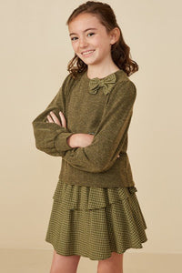 Tween Olive Green Bow Accent Sweater - Anderson Ave boutique