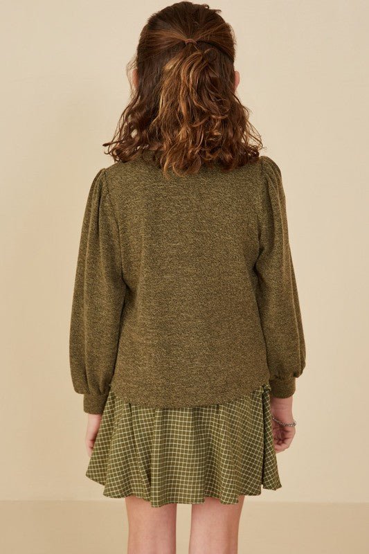 Tween Olive Green Bow Accent Sweater - Anderson Ave boutique