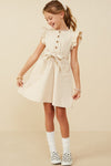 Tween Ruffle Sleeve Button - Front Belted Dress – Sandstone Beige - Anderson Ave boutique