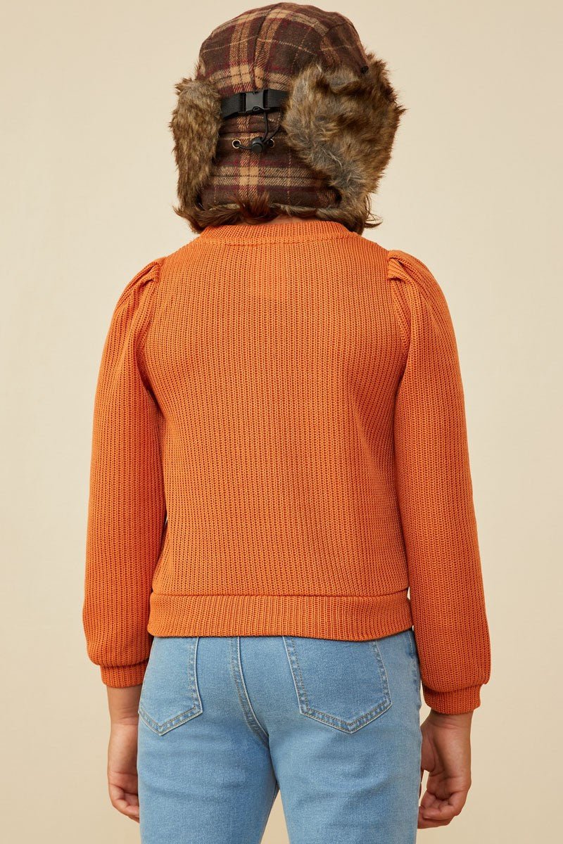 Tween Rust Puff - Sleeve Sweater - Anderson Ave boutique