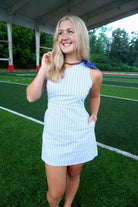 Vertical Stripes One Shoulder Bow Detail Dress - Navy / White - Anderson Ave boutique