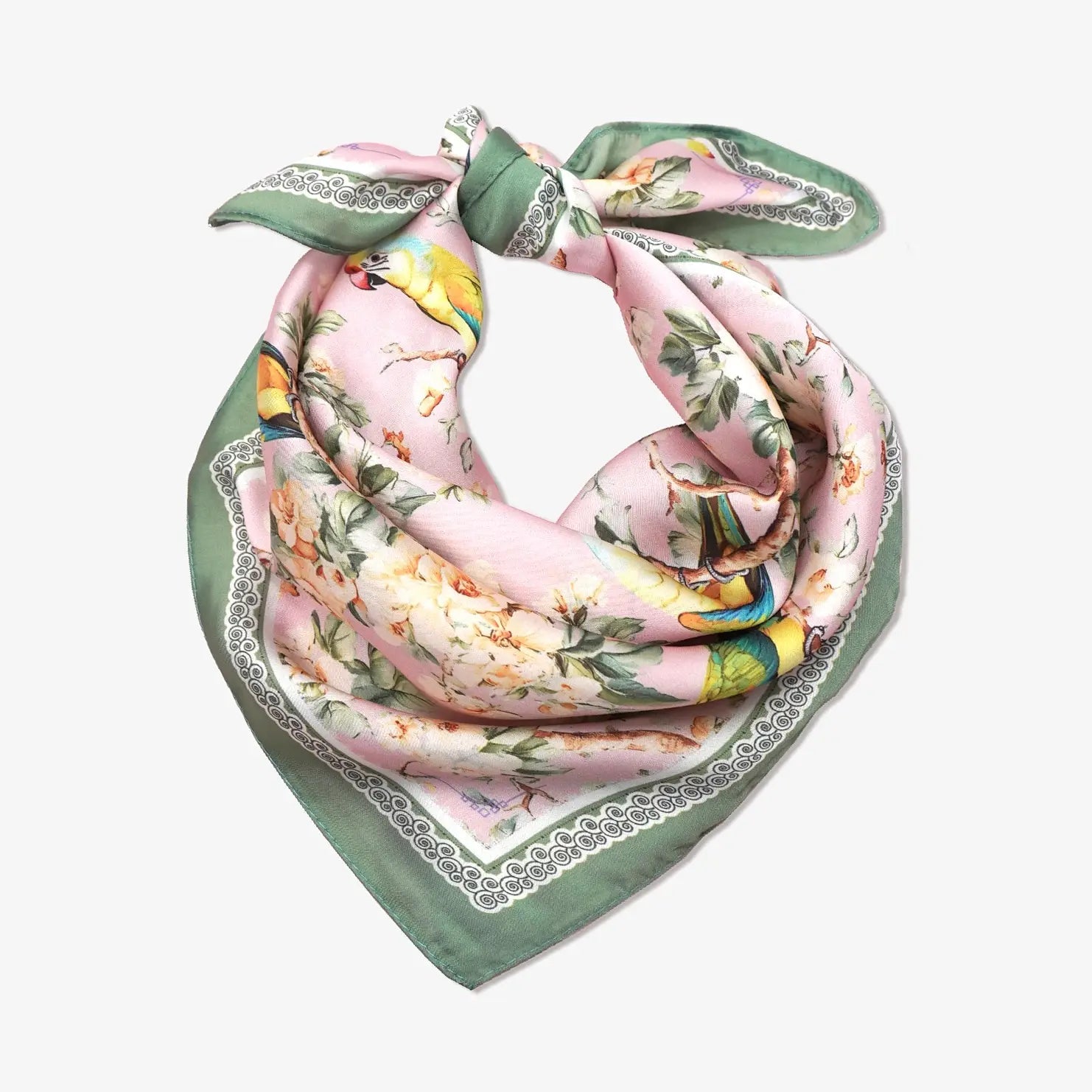 Vintage Floral Bird Silky Satin Bandana – 22" Square Scarf - Anderson Ave boutique