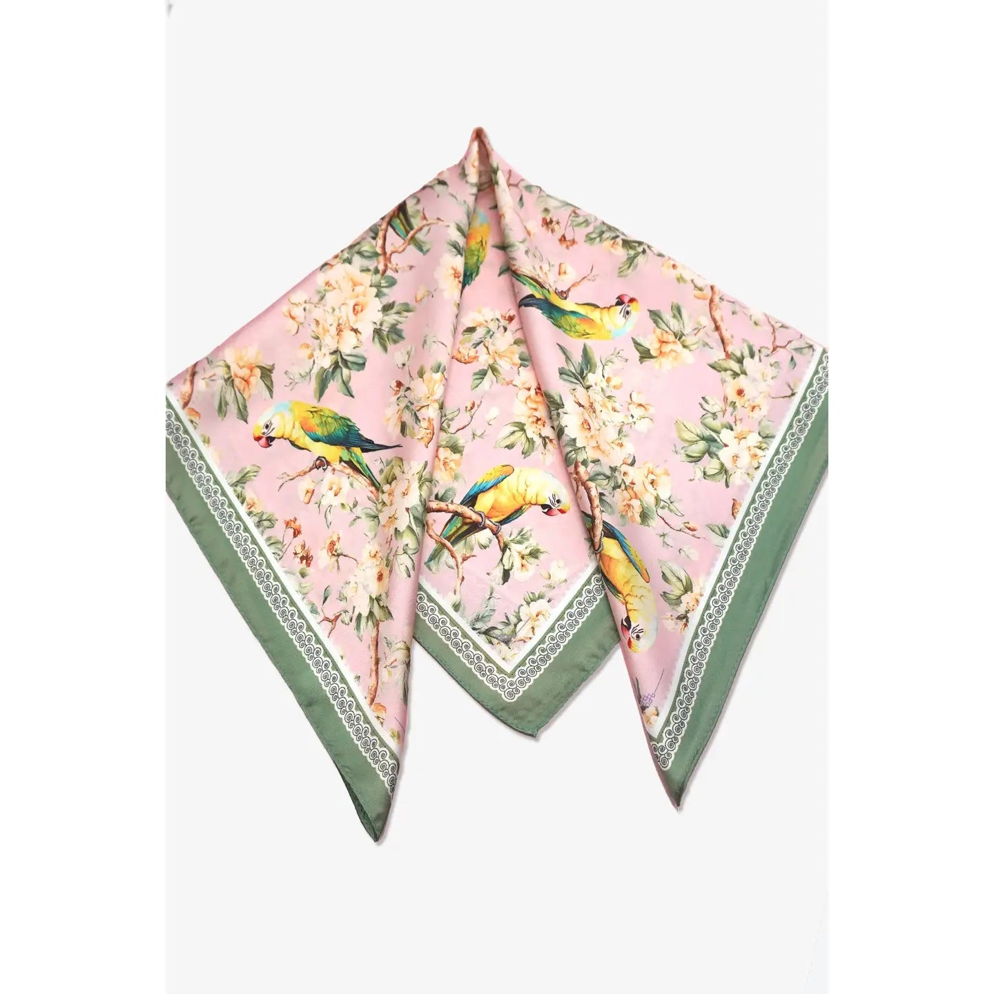 Vintage Floral Bird Silky Satin Bandana – 22" Square Scarf - Anderson Ave boutique