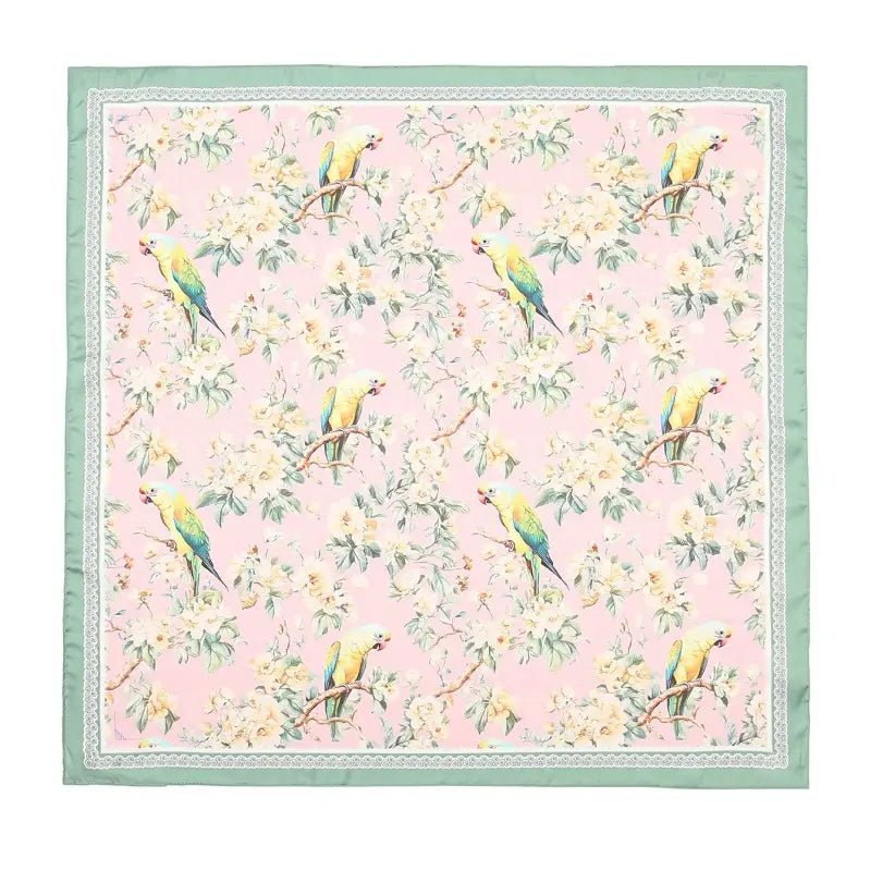 Vintage Floral Bird Silky Satin Bandana – 22" Square Scarf - Anderson Ave boutique