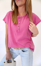Vintage Wash Cotton Henley Cap Sleeve Top - Anderson Ave boutique