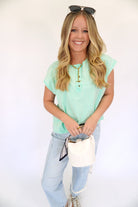 Vintage Wash Henley Cap Sleeve Cotton Tee - Anderson Ave boutique