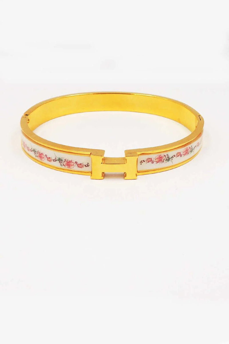 Waterproof Stainless - Steel Gold H with Pink & white Enamel Coloring - Anderson Ave boutique