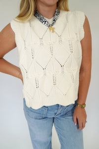 White Knit Sweater Vest with Black Bow Back - Anderson Ave boutique