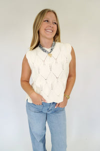 White Knit Sweater Vest with Black Bow Back - Anderson Ave boutique