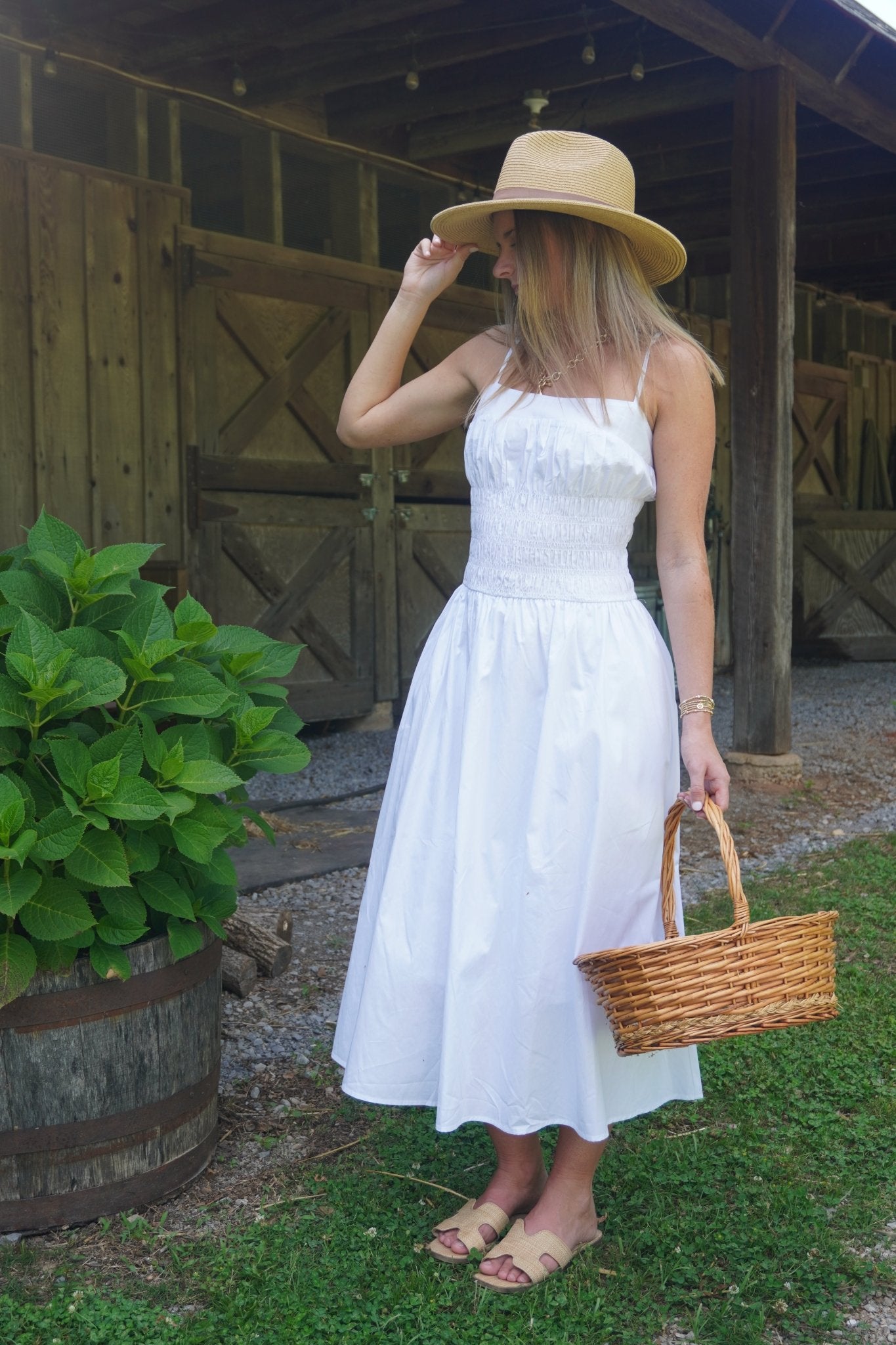 White Smocked Midi Dress - Anderson Ave boutique
