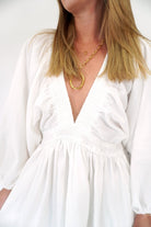Willow Deep V - Neck Cotton Bishop Sleeve Mini Dress - Anderson Ave boutique