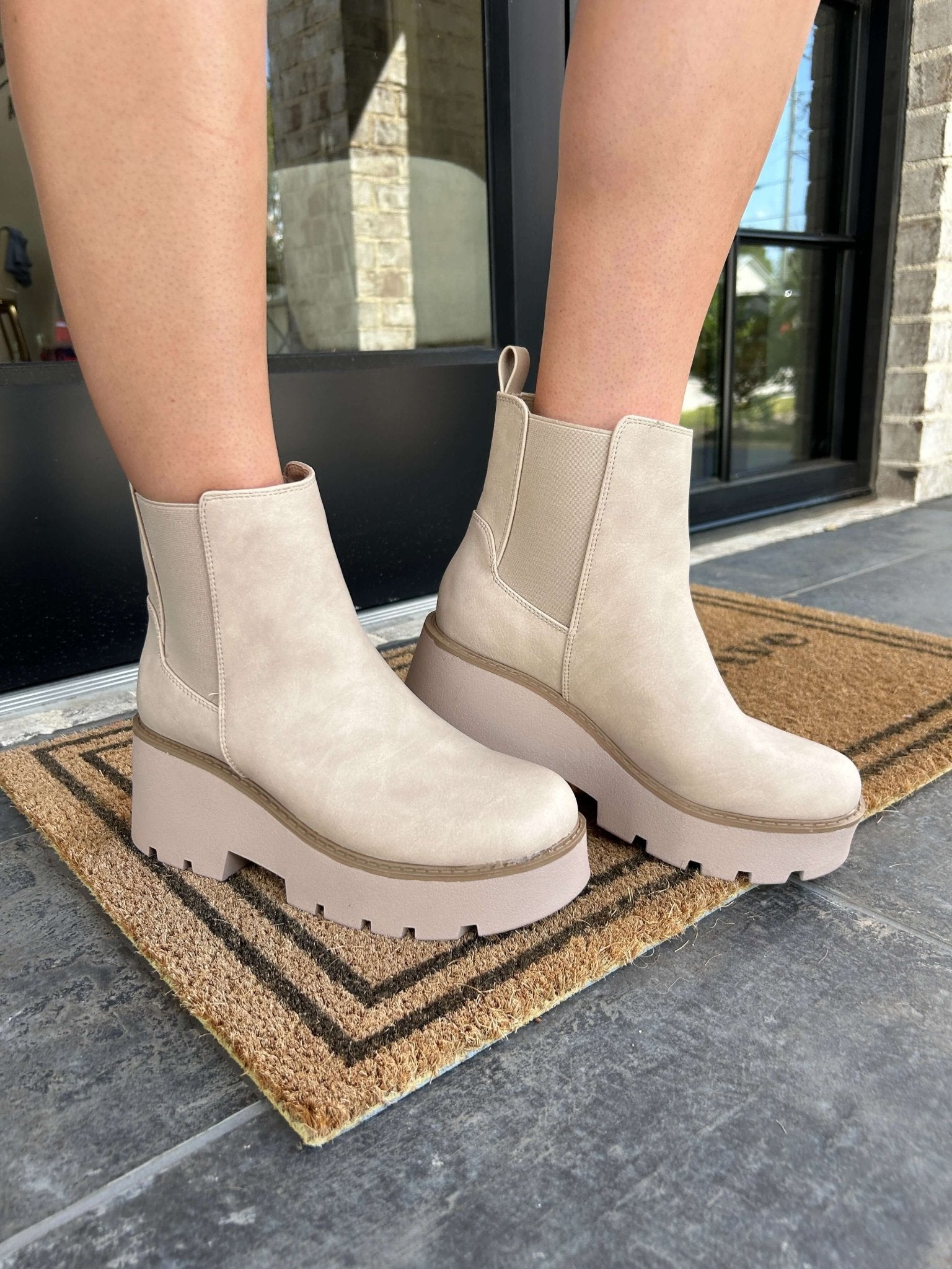 Woman's Platform Chinese Laundry Chelsea Booties - Tan - Anderson Ave boutique