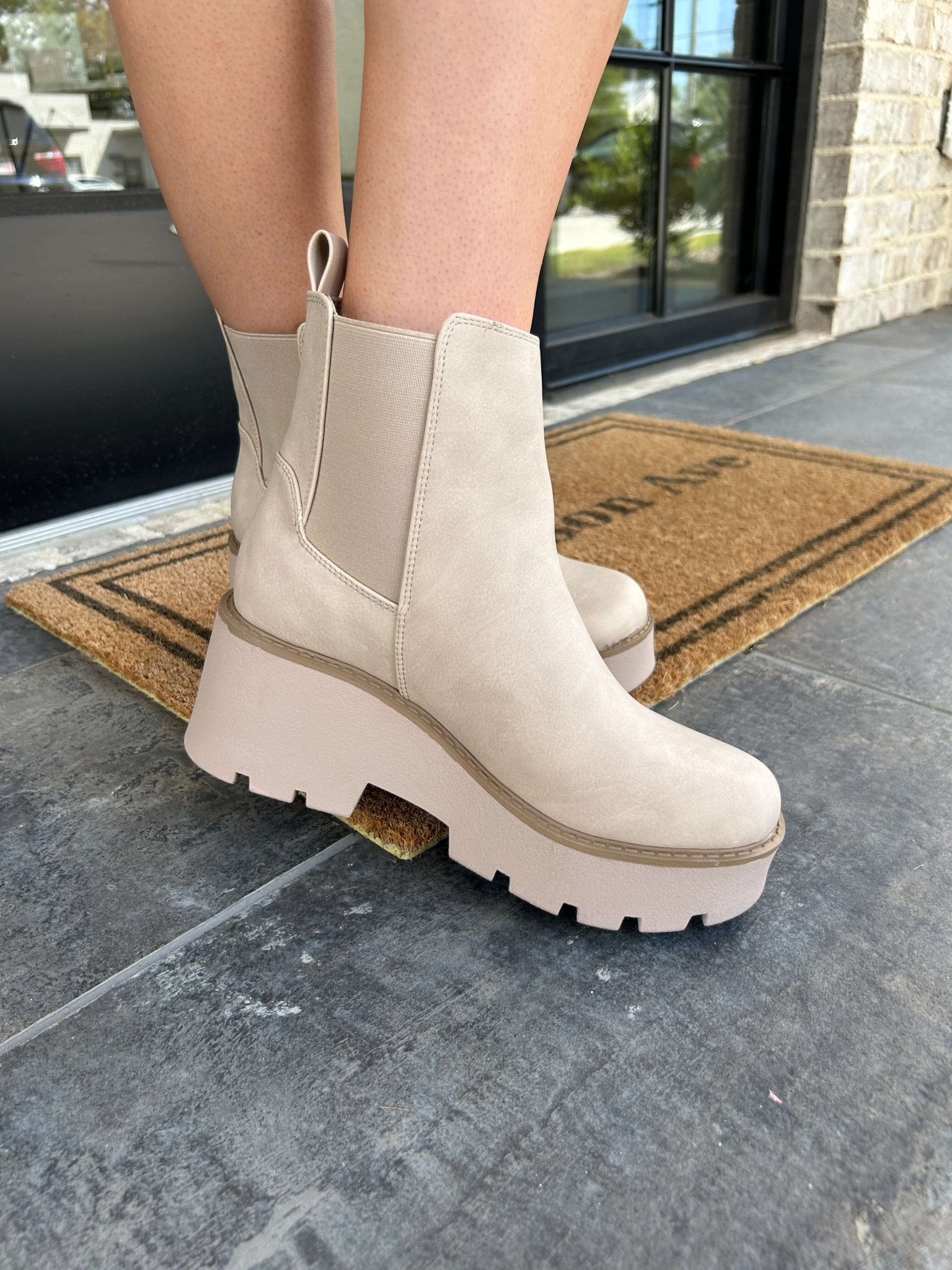 Woman's Platform Chinese Laundry Chelsea Booties - Tan - Anderson Ave boutique