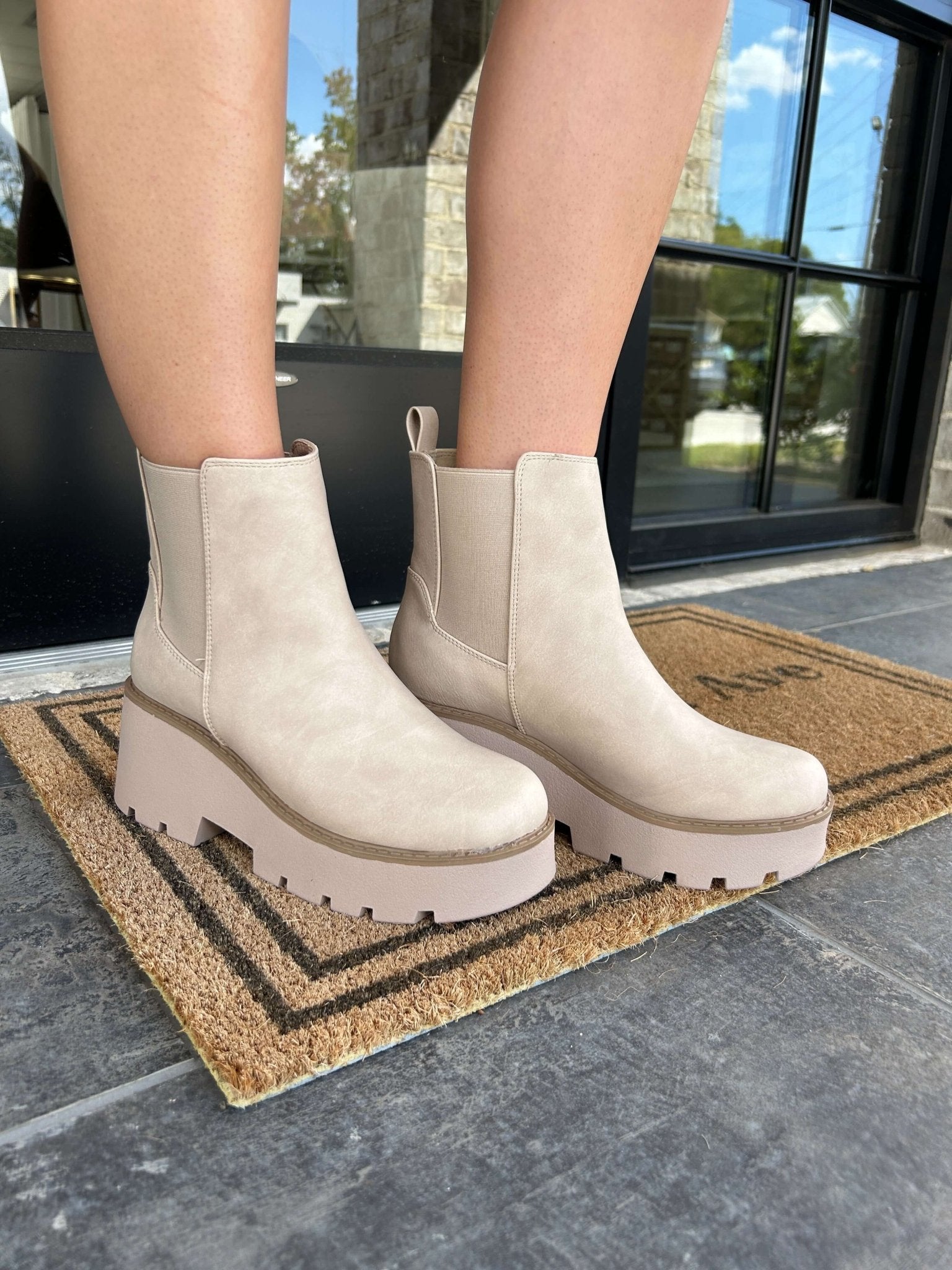 Woman's Platform Chinese Laundry Chelsea Booties - Tan - Anderson Ave boutique