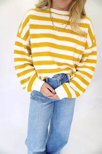 Women’s Mustard Yellow Striped Sweater - Anderson Ave boutique