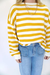 Women’s Mustard Yellow Striped Sweater - Anderson Ave boutique