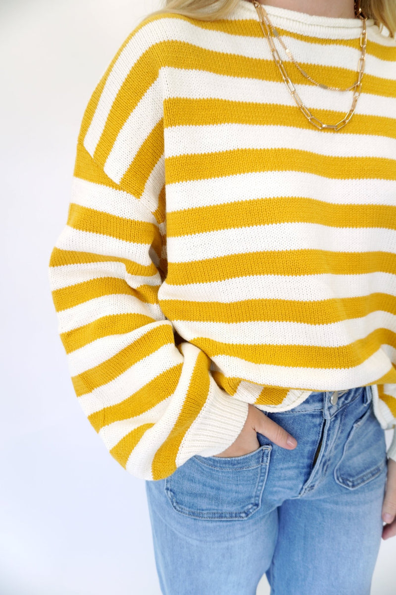Women’s Mustard Yellow Striped Sweater - Anderson Ave boutique