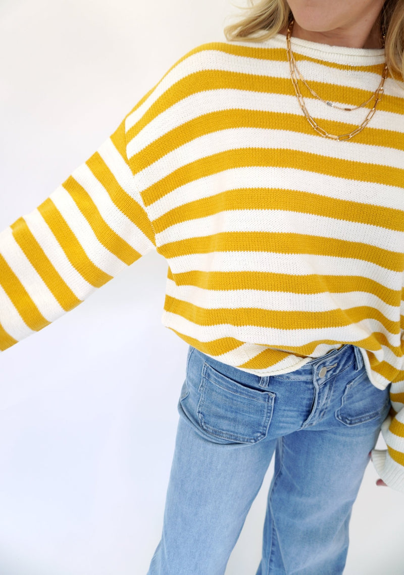 Women’s Mustard Yellow Striped Sweater - Anderson Ave boutique