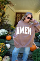 WWJD + AMEN Reversible Mock Neck Sweatshirt - Brown - Anderson Ave boutique