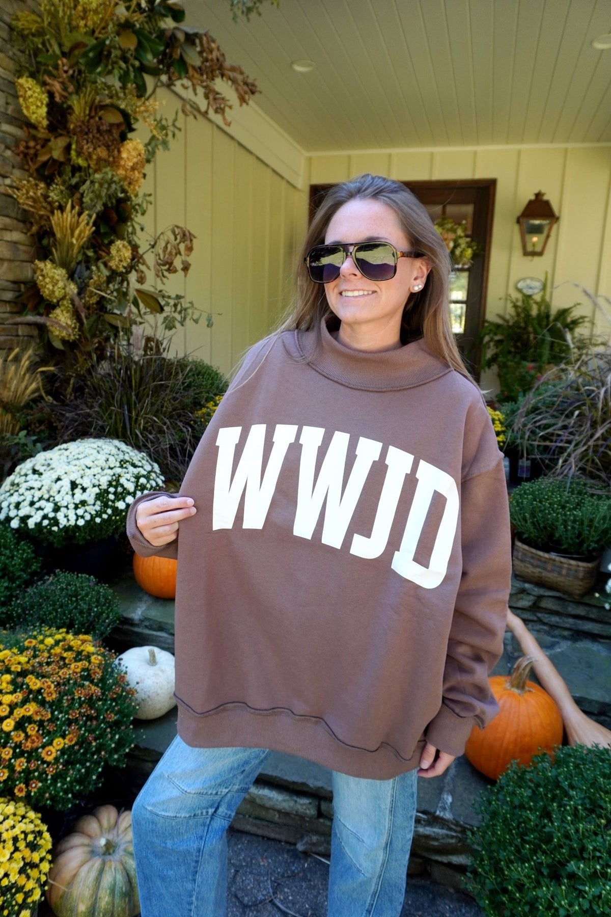 WWJD + AMEN Reversible Mock Neck Sweatshirt - Brown - Anderson Ave boutique