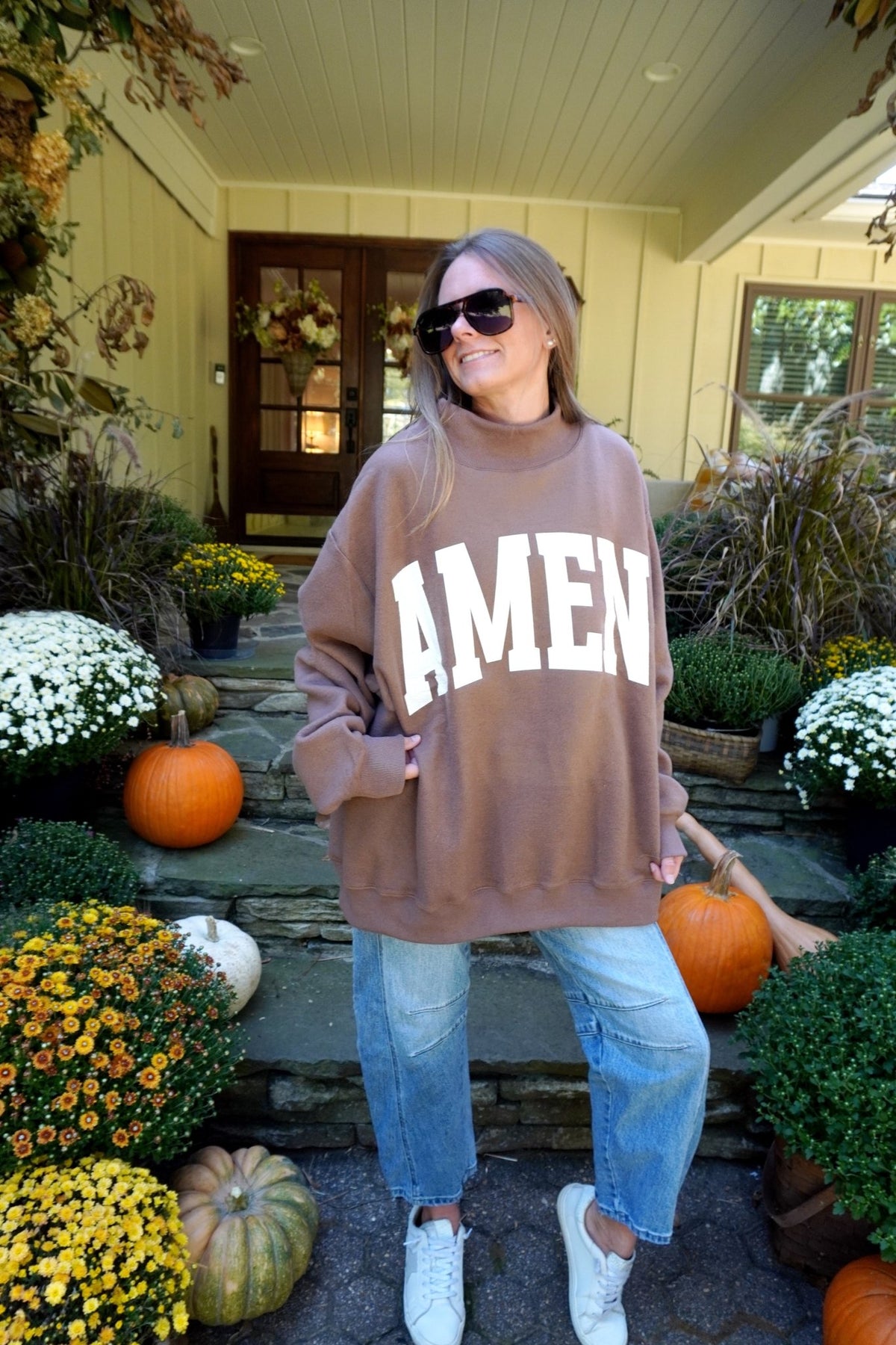 WWJD + AMEN Reversible Mock Neck Sweatshirt - Brown - Anderson Ave boutique