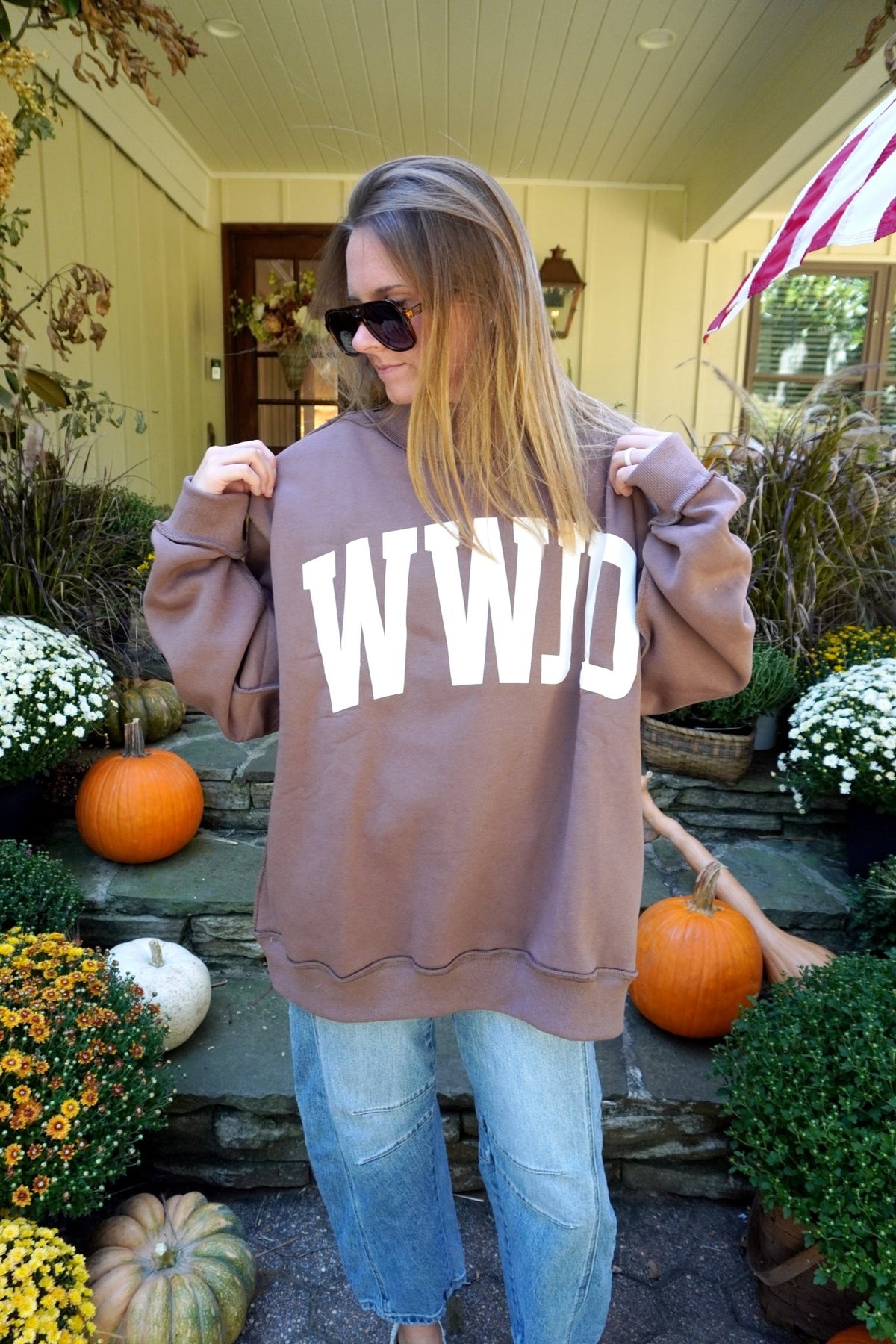 WWJD + AMEN Reversible Mock Neck Sweatshirt - Brown - Anderson Ave boutique