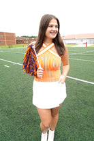X Halter Neckline Contrast Stripe Sweater Top - Orange / White - Anderson Ave boutique
