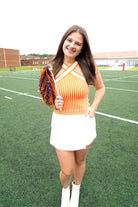 X Halter Neckline Contrast Stripe Sweater Top - Orange / White - Anderson Ave boutique