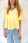 Yellow Pleated Flutter Sleeve Top - Anderson Ave boutique