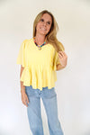 Yellow Pleated Flutter Sleeve Top - Anderson Ave boutique
